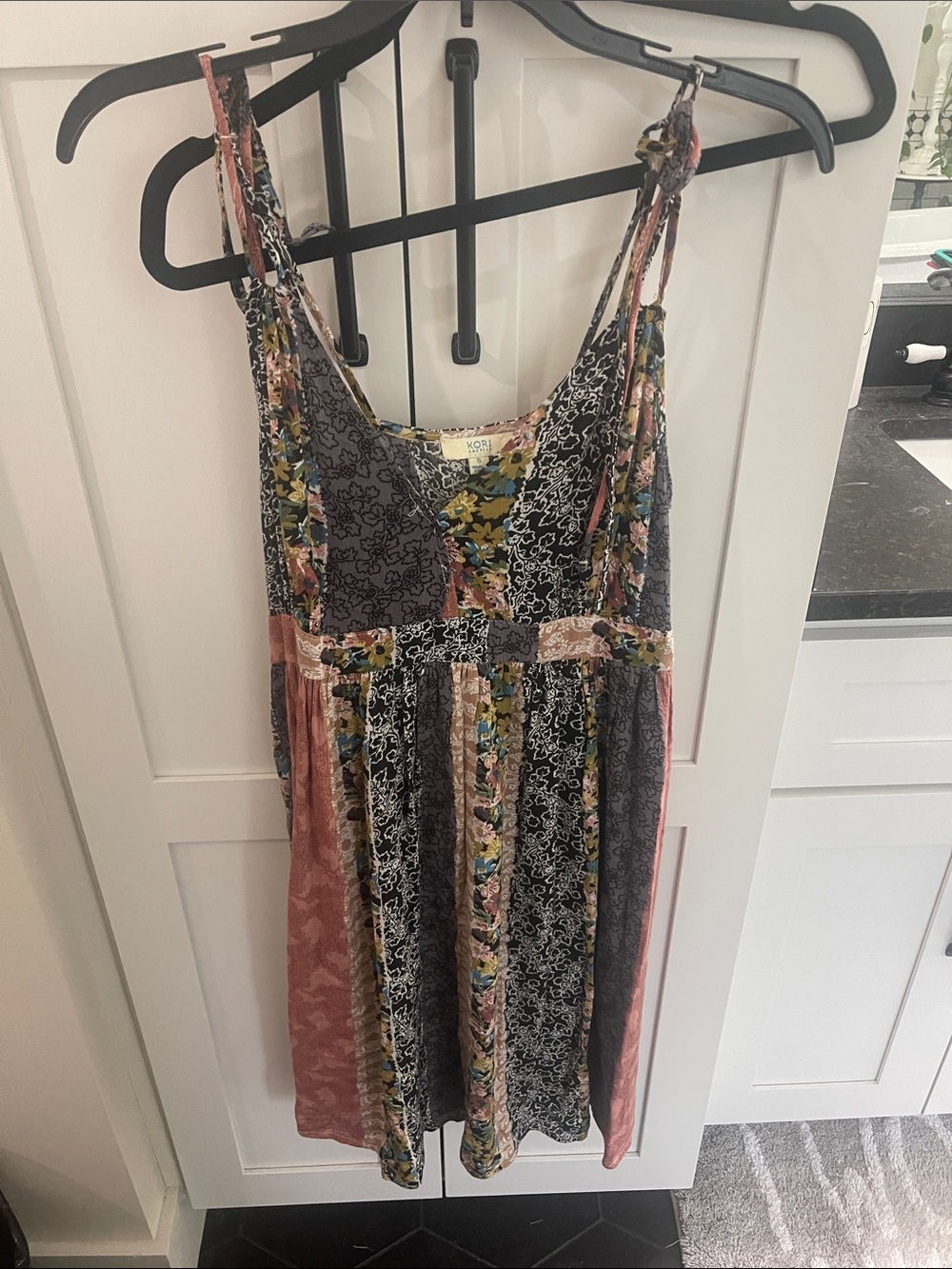 Kori Multicolor Patchwork Mini Dress with Pink Accents